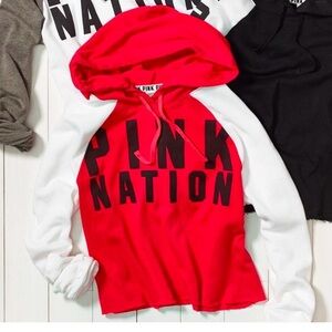 (NWT) Victoria’s Secret PINK Raglan Cropped Pullover Hoodie in Red/White, Large